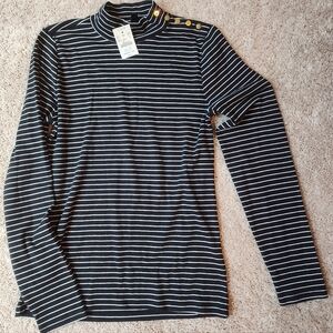 NWT J.Crew black and white stripe high neck size M